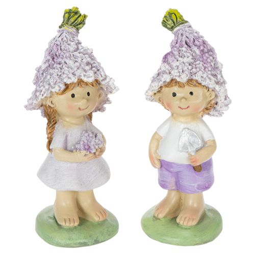 Product Decorative figurine of a flower boy and girl in lavender for living room and garden, 10cm, 2 pieces