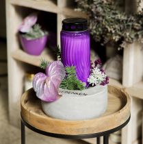 Product Grave candle lid motif flower black purple Ø9cm H27cm