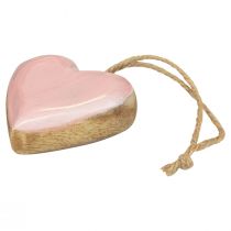 Product Decorative hanger wood wooden hearts decoration light pink shiny 6cm 8pcs