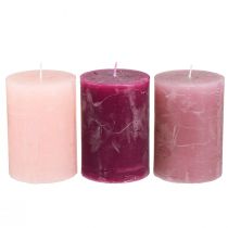 Product Solid coloured candles pillar pink berry 70x100mm 12 pcs