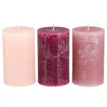 Product Solid coloured pillar candles 3 colours Berry 60×100mm 12 pcs