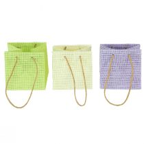 Product Woven gift bags with handles green, yellow, purple 10.5cm 12pcs