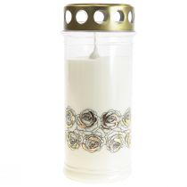 Product Grave candle white roses gold mourning light Ø7cm H18cm 77h