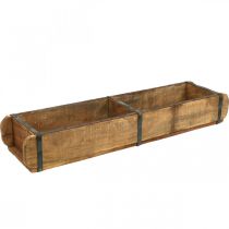 Wooden planter with metal fittings, double brick shape, vintage planter L57cm