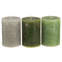 Product Candles Green 3 Colours Solid Coloured Pillar 70x100mm 12 Pcs