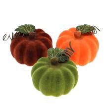 Product Mini pumpkin flocked orange, green, red Ø9cm 6pcs