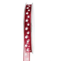 Product Organza ribbon with star pattern Bordeaux 10mm 20m