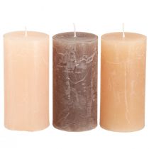 Product Narrow pillar candles in brown 3 colours 50x100mm 12 pcs