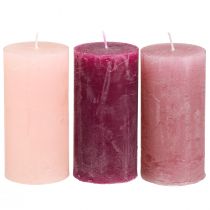 Product Narrow pillar candles pink berry 3 colours 50x100mm 12 pcs