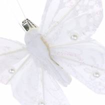 Product Feather butterfly on clip white 10 cm 12 pcs