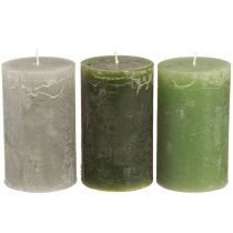 Product Pillar Candles 3 Colors Green Various Sizes 12 Pcs