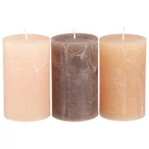 Product Pillar candles 3-coloured brown various sizes 12 pcs