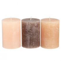 Product Pillar candles brown candles 3 colours 70x100mm 12 pcs