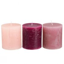 Product Pillar candles dyed 3 colours Berry 70×80mm 12 pcs