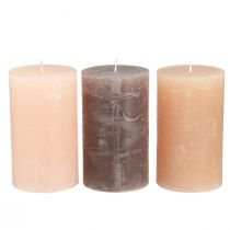 Product Pillar candles dyed 3 colours brown 70×120mm 12 pcs