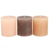 Product Pillar candles dyed 3 colours brown 70×80mm 12 pcs