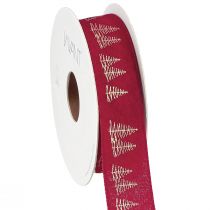 Product Christmas decorative ribbon in red with golden Christmas tree motifs Width 25mm length 15m