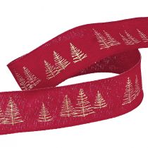 Product Christmas decorative ribbon in red with golden Christmas tree motifs Width 25mm length 15m