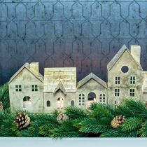 Product Christmas diorama, metal decoration with lighting, light houses golden, vintage look L67.5cm H20cm