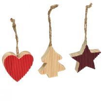 Product Christmas tree decorations wooden heart star tree red 4.5cm 9pcs