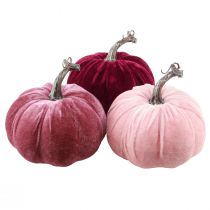 Product Decorative Pumpkins Flocked Burgundy Pink Ø13cm H11,5cm 3 pcs