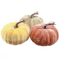 Product Decorative pumpkins yellow beige red-brown flocked Ø18cm 3 pcs