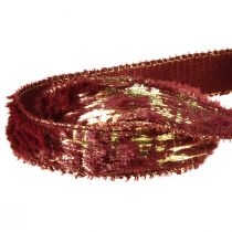 Product Decorative ribbon with fur decorative ribbon faux fur Bordeaux gold 25mm 15m