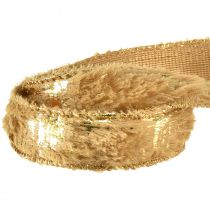 Product Decorative ribbon with fur decorative ribbon faux fur brown gold 25mm 15m