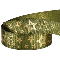 Product Decorative ribbon Christmas with stars green gold W25mm L15m