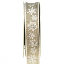 Product Decorative ribbon Christmas snowflake grey white W25mm L20m