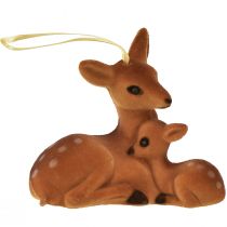 Product Decorative hanging deer decoration with fawn flocked 10cmx5cmx8.5cm