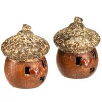 Product Acorn with window and heart decoration 9.8 cm – atmospheric autumn and winter decoration – 4 pieces