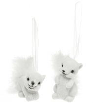 Product White squirrel 6 cm pendant with glitter and feather detail – perfect for festive Christmas tree decoration – 2pcs