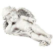 Angel lying grave decoration polyresin grey white 31×16cm