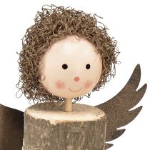 Product Angel with curls wooden decoration Christmas natural H15cm 3pcs