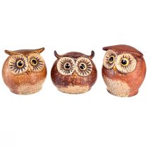 Charming ceramic owl figurines – Detailed design in brown and cream, 10.5 cm – Perfect decoration for living and working spaces – 3 pieces