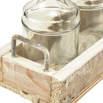 Product Bottles decoration glass with wooden tray vintage 24x9,5x14cm