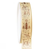 Gift Ribbon Christmas Reindeer Cream Brown B25 L18m