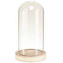 Product Glass bell with wooden base clear natural Ø12cm H21cm