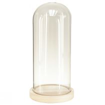 Product Glass dome glass bell with base wood clear Ø14cm H28,5cm