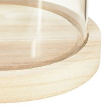Product Glass dome glass bell with base wood clear Ø14cm H28,5cm