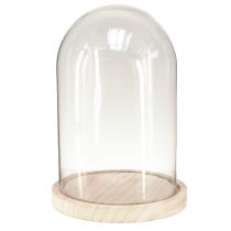 Product Glass bell oval wooden base glass jar clear natural Ø17cm H24cm