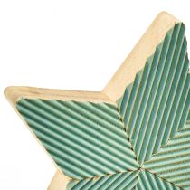 Product Wooden Stars Fluted Table Decoration Green Mint White 11cm 6pcs