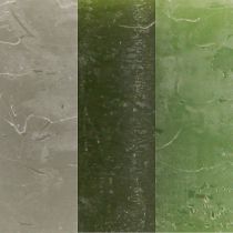 Product Candles Green 3 Colours Solid Coloured Pillar 70x100mm 12 Pcs