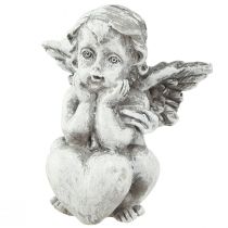 Small angel with heart grave decoration figure grey H5.5cm 6 pcs