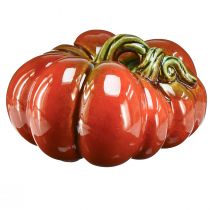 Product Shiny ceramic pumpkin in bright red-orange with green stem – 21.5 cm – Ideal autumn decoration