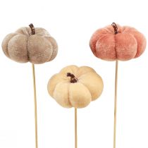 Product Decorative pumpkin made of fabric on a stick yellow brown orange Ø7cm 9pcs