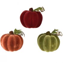 Product Mini pumpkin decoration flocked – assorted in autumn colours 9.5cm 3 pcs