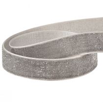 Product Velvet ribbon with glitter decorative ribbon velvet grey silver 20mm 10m