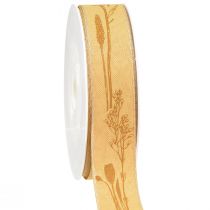 Product Silk ribbon autumn with grasses decorative ribbon yellow 25mm 18m